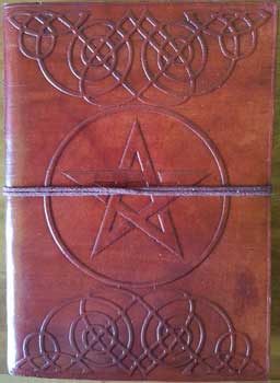 5" x 7" Pentagram leather blank book w/cord