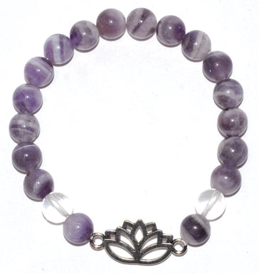 8mm Amethyst, Chevron & Quartz Lotus