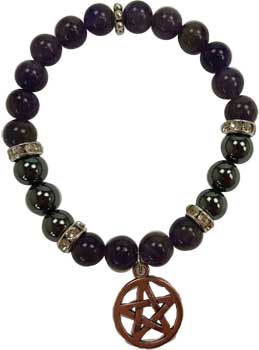 8mm Amethyst/ Hematite with Pentagram