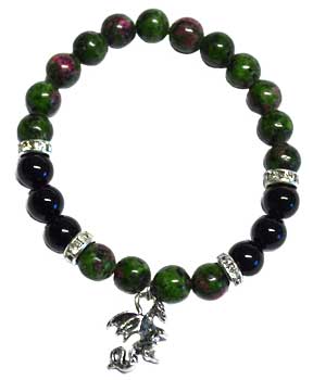 8mm Ruby Zoisite/ Black Onyx with Dragon