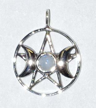 Triple Goddess Pentagram Moonstone sterling 11/16"