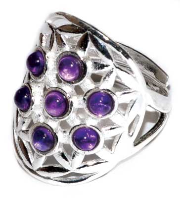 20mm Flower of Life Amethyst adjustable ring