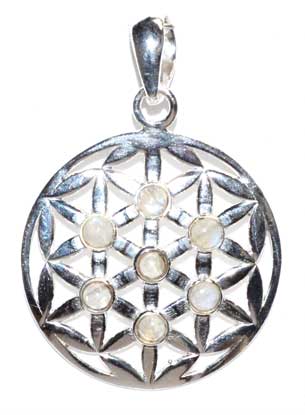 30mm Flower of Life rainbow moonstone pendant