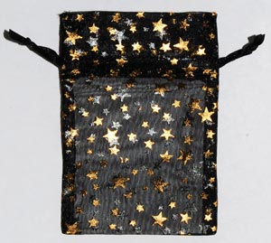 2 3/4" x 3" Black organza w/ Gold Stars